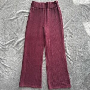 GIRL CRUSH GANG Wide Leg Waffle Pants - Dusty Rose/Muted Pink/Plum - Size S